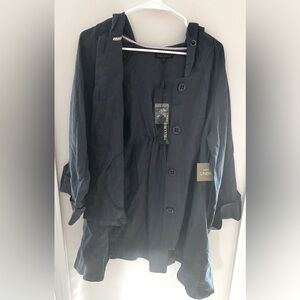 For Cynthia Navy Blue Trench style jacket with hood NWT size L